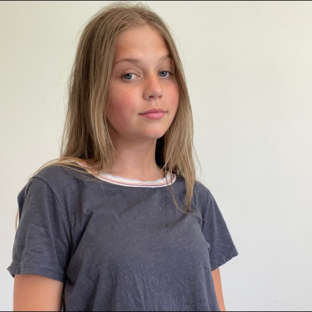DARK GREY TEE WITH STRIPES- FROM LOFT